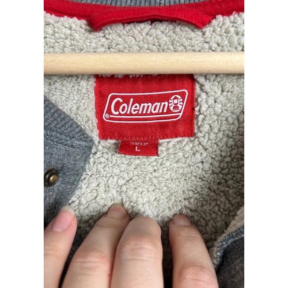 Coleman Henley Pullover Sweatshirt Gray Sherpa Lined Thermal Fleece Size Large - Picture 4 of 7